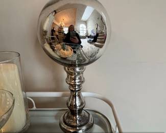 Mercury Glass Butlers Ball or Gazing Ball on Pedestal