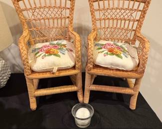 Pair of American Girl Samantha Wicker Chairs with Floral Cushions