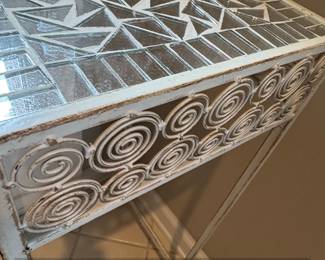 Vintage White Metal Garden Plant Stand Table second image