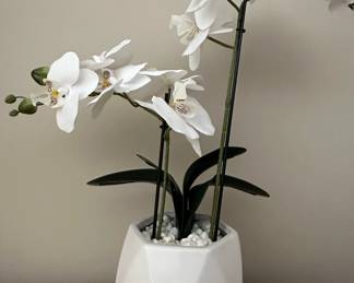 Artificial White Orchid Plant in Geometric Pot