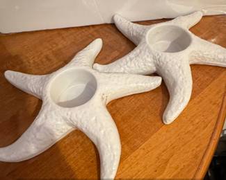 White Ceramic Starfish Votive Candle Holders Set of