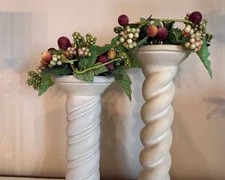Pair of Twisted Column Pedestals with Faux Grapes and Foliage