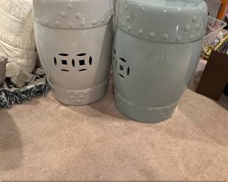 Pair of Safavieh Ceramic Garden Stools in Light Aqua and White third image