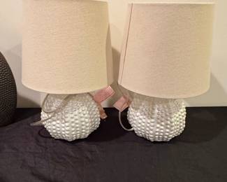 Pair of White Urchin Ceramic Table Lamps