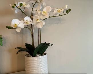 Artificial White Phalaenopsis Orchid Arrangement in Ribbed Ceramic Pot