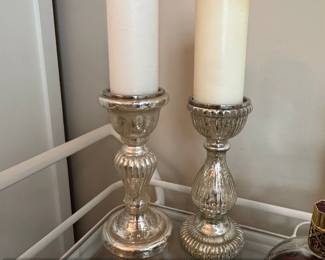 Mercury Glass Candlestick Holders Set of 2