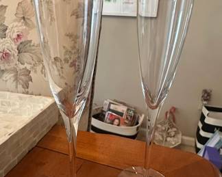 Set of Two Modern Crystal Flute Glasses