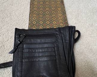 Vintage Black Leather Crossbody Bag with Perforated Detail and Braided Accent second image