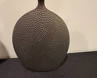 Textured Ceramic Vase with Feather Motif