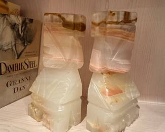 Carved Onyx Aztec Bookends