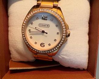 Coach Tristen Rose Gold Tone Crystal Bezel Watch