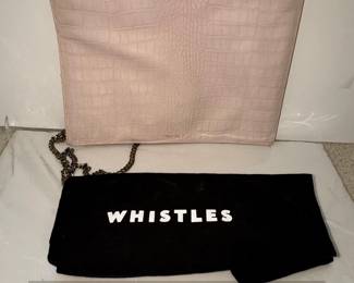 Whistles Pink Croc Embossed Leather Clutch Bag with Chain