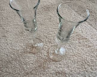 Vintage Etched Glass Champagne Flutes Set of 2