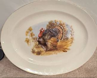 Vintage Homer Laughlin Georgian Turkey Platter with K Gold Trim