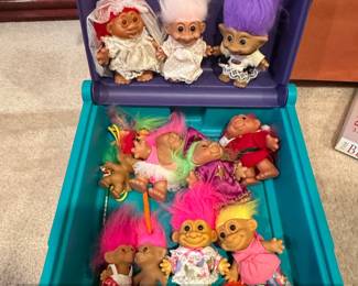 Collection of Vintage Troll Dolls with Carrying Case, including Russ and Dam