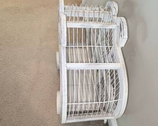 Vintage White Wooden Birdcage on Wheels second image