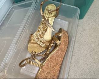 Kate Spade Becca Gold Braided TStrap Wedge Sandals