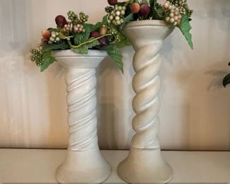 Pair of Twisted Pedestals with Faux Grape and Berry Garland