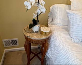 Antique Chinese Carved Rosewood Plant Stand with Marble Top