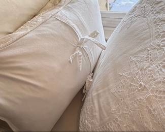 Set of White Embroidered and Lace Trimmed Decorative Pillows third image