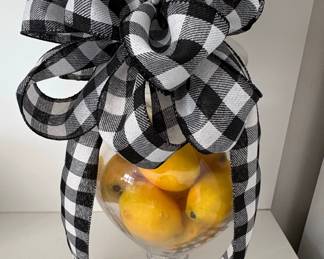 Glass Pedestal Jar with Faux Lemons and Buffalo Plaid Ribbon