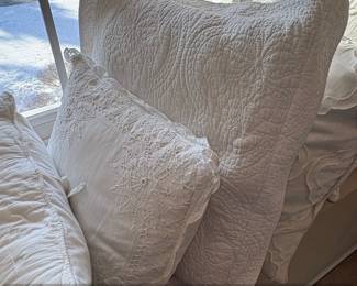 Set of White Embroidered and Lace Trimmed Decorative Pillows second image