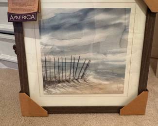 Framed Watercolor Beach Scene