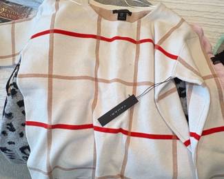 Tahari Windowpane Plaid Mock Neck Sweater