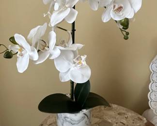 Artificial White Phalaenopsis Orchid Arrangement in Marbled Pot