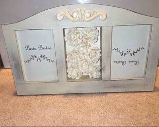 Shabby Chic Triple Photo Frame with Roses and Paris Bistro Text