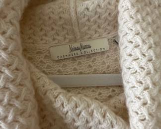 Neiman Marcus Cashmere Collection Cream Waffle Knit Cowl Neck Sweater second image