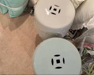 Pair of Safavieh Ceramic Garden Stools in Light Aqua and White