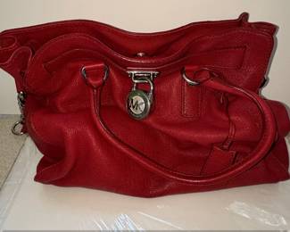 Michael Kors Hamilton Red Leather Satchel Handbag