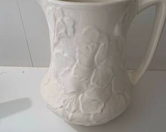 White Ceramic Pitcher with Embossed Floral Design I. Godinger  Co.