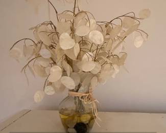 Dried Lunaria Honesty in Glass Vase with Stones