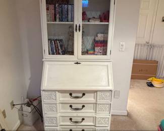 Vintage White French Provincial Secretary Desk with Hutch