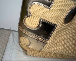 Tory Burch Straw Tote Bag with Metallic Logo second image