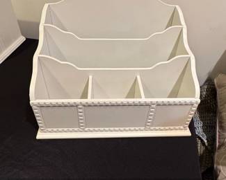 Vintage Grey Wooden Desk Organizer with Raised Rectangular Pattern