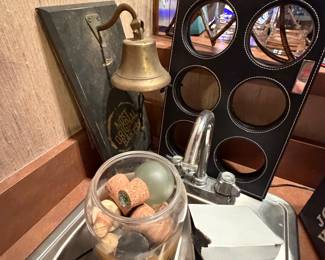 Various wine stoppers, Happy Hour Brass Bell