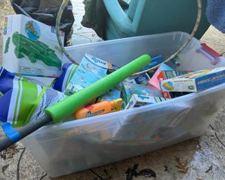 A giant tub of brand new pool floaties