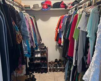 A lot of women’s clothes and shoes!! Women’s and men’s baseball caps and cowboy hats