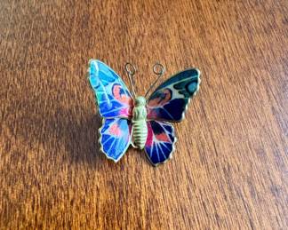 Vintage Enameled Butterfly Brooch, Possibly Taiwan