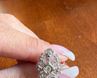 Vintage Art Deco Marcasite and Crystal Ring by Avon
