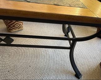 Oak and Slate Tile Top Coffee Table with Metal Base third image