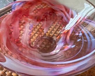 Kosta Boda Tempera Pink Swirl Art Glass Bowl by Anna Ehrner second image