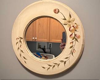 HandPainted Floral Round Mirror  Roses Pink
