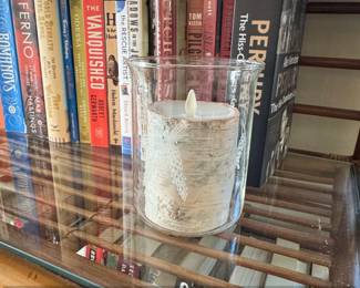 Birch Bark Flameless LED Candle in Etched Glass Hurricane