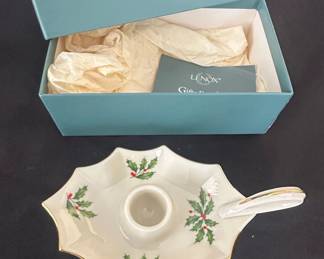 Lenox Holly Berry Candlestick Holder with Box