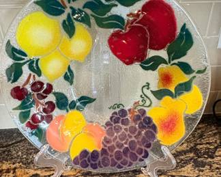 Peggy Karr Fused Glass Plate with Fruit Motif