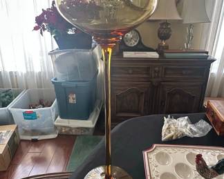 Vintage Amber Glass Tall Stem Vase